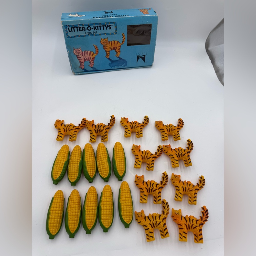 Box Vintage Primal Lite Litter-O-Kittys String Lights Blow Mold Orange Tabby Cat